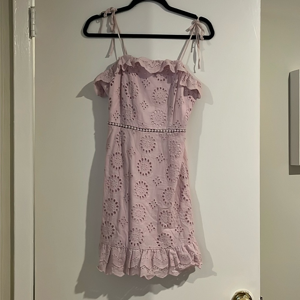 Pink eyelet mini dress